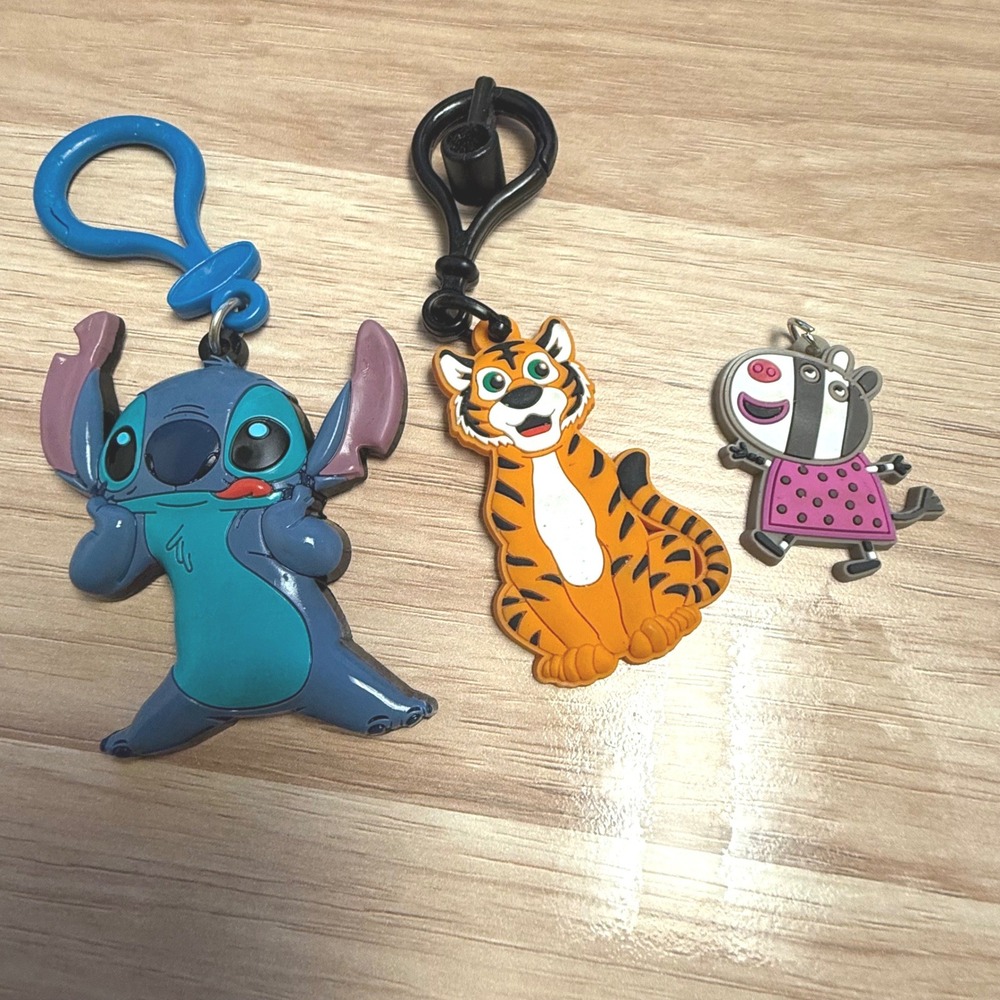 Disney Stitch Peppa Pig Zebra Tiger Keychain Lot‎ Y2K Cartoon Bag Charms Kawaii